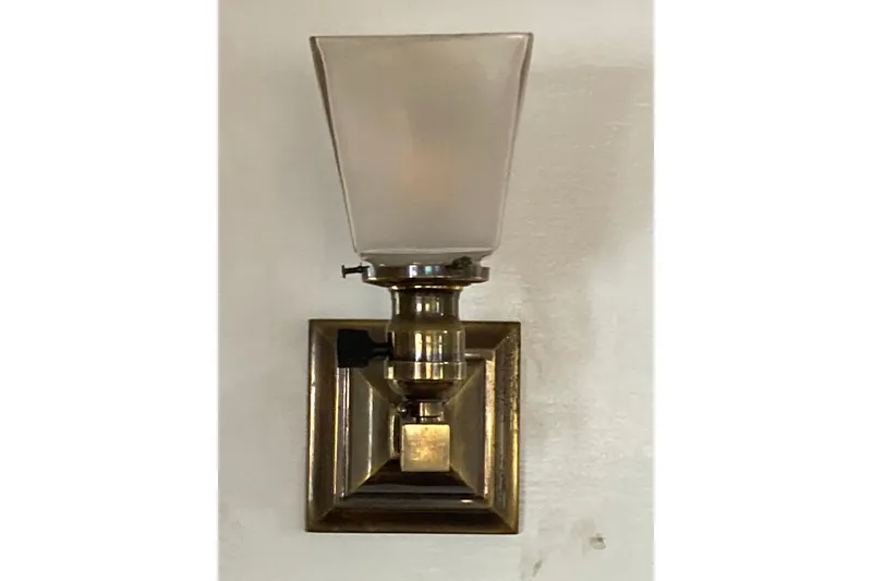 Slide: The Image of Vintage 1942 Grenfell 42 Custom wall sconce with frosted glass shade and brass finish. - 12