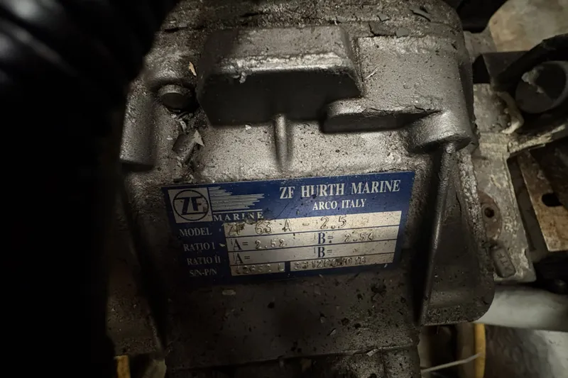 Slide: The Image of ZF Hurth Marine gearbox label on a 2003 Mainship Pilot 30-II boat. - 19