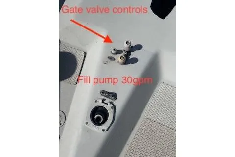 Slide: The Image of Gate valve controls and fill pump on 1999 Bravura B35 boat deck. - 11