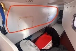 Slide: The Image of Interior cabin of 1999 Bravura B35 sailboat with storage and gear. - 13