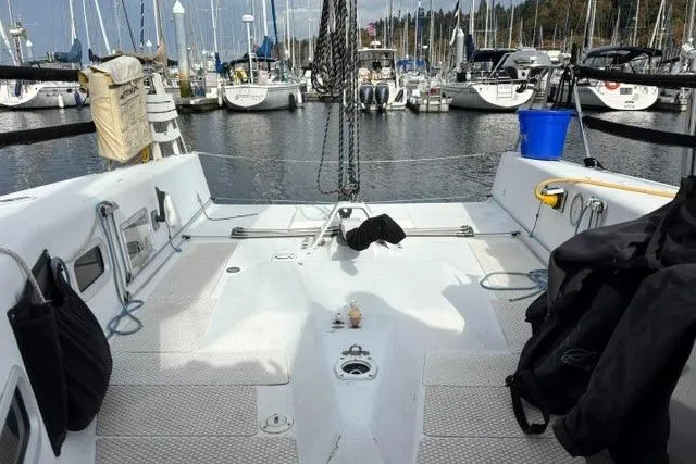 Slide: The Image of Cockpit of a 1999 Bravura B35 sailboat docked in a marina. - 7