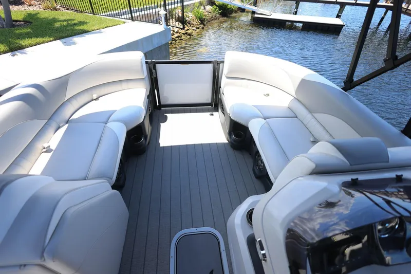 Slide: The Image of Luxurious interior of 2025 Tahoe Pontoon LTZ 23, featuring spacious seating and elegant design. - 5