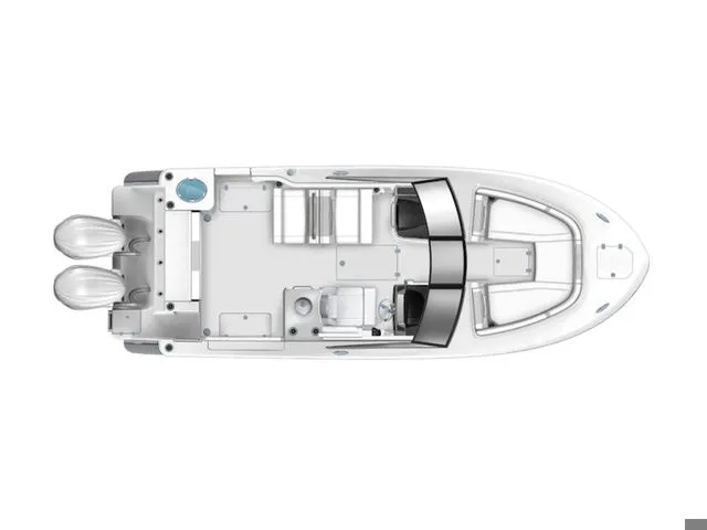 Slide: The Image of Top view of Robalo R257 Dual Console boat, 2026 model. - 14