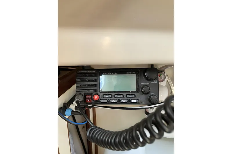 Slide: The Image of Marine radio equipment inside a 1981 Pearson 365 Ketch sailboat. - 23