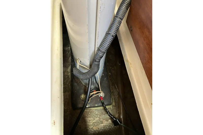 Slide: The Image of Interior view of a 1981 Pearson 365 Ketch sailboat mast base with wiring. - 5