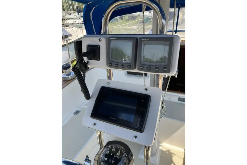 Slide: The Image of Cockpit navigation instruments on a 1981 Pearson 365 Ketch sailboat. - 7