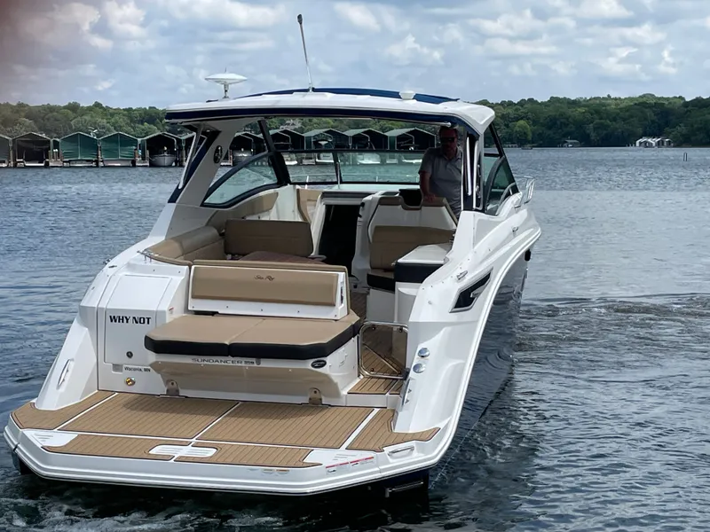 Slide: The Image of Sea Ray Sundancer 320 boat on water, 2020 model. - 6