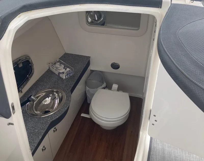 Slide: The Image of Interior of 2017 Chaparral 307 SSX with toilet and sink. - 14