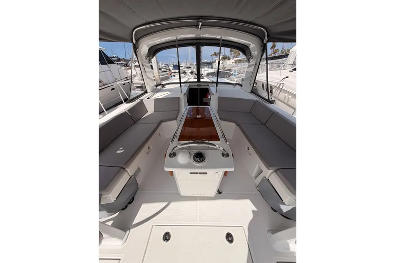 Slide: The Image of Spacious cockpit of 2020 Beneteau Oceanis 46.1 sailboat with comfortable seating and modern design. - 54