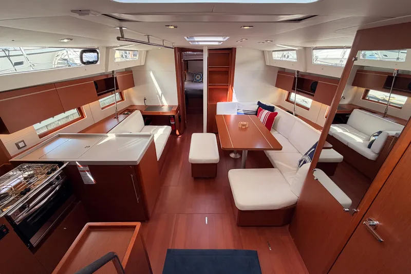 Slide: The Image of Luxurious interior of 2020 Beneteau Oceanis 46.1 yacht with modern furnishings and spacious layout. - 60