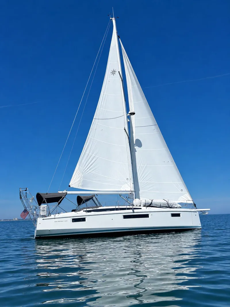 The Image of Jeanneau Sun Odyssey 410 sailboat on calm water, 2023 model. - 0