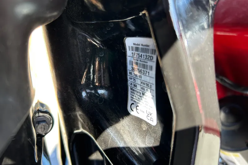 Slide: The Image of Close-up of a 2026 Tracker Pro Team 175 Crappie Edition model number label. - 69