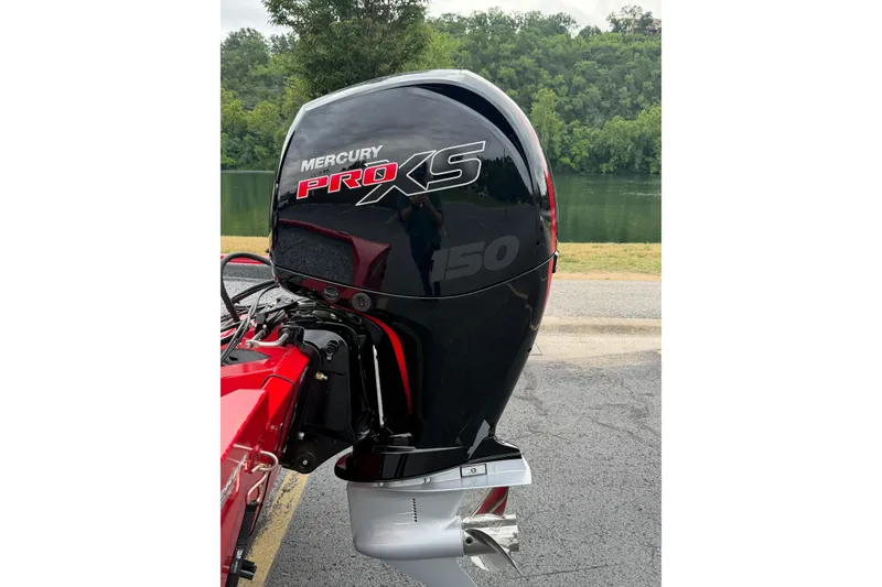 Slide: The Image of Mercury Pro XS 150 outboard motor on 2026 Tracker Pro Team 195 boat. - 2