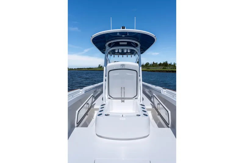 Slide: The Image of Valhalla Boatworks V-29 Hybrid 2027 on water, showcasing sleek design and modern features. - 22