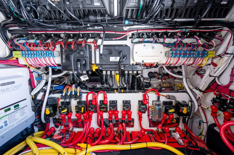 Slide: The Image of Electrical system of 2027 Valhalla Boatworks V-29 Hybrid, showcasing complex wiring and components. - 47