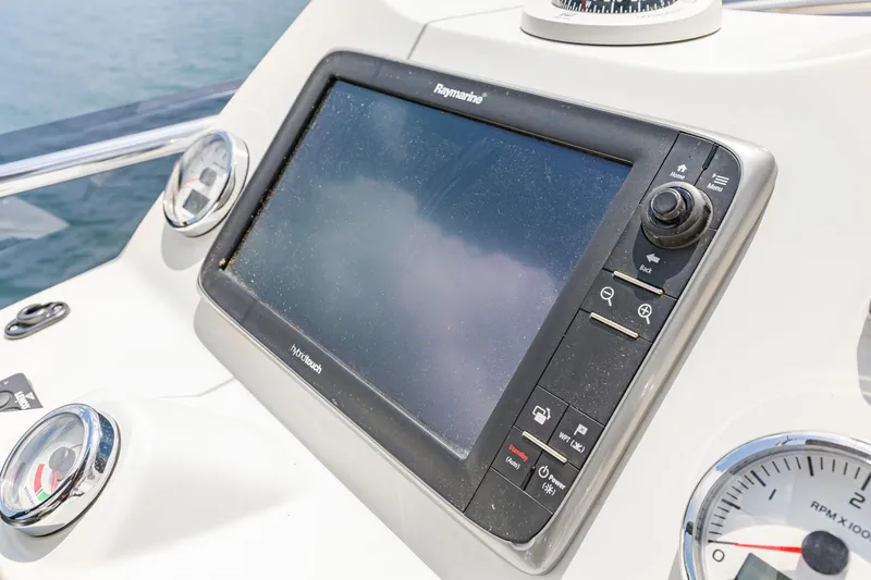 Slide: The Image of Control panel of a 2017 Prestige 500 yacht with navigation display. - 36