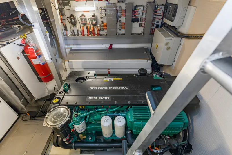 Slide: The Image of Engine room of a 2017 Prestige 500 yacht with Volvo Penta IPS 600 engine. - 53