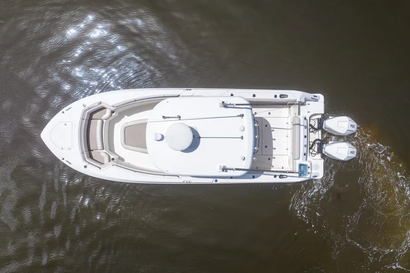 Slide: The Image of Aerial view of 2019 Boston Whaler 280 Outrage boat on water. - 6