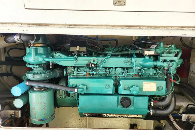 Slide: The Image of Engine of 1987 Young Brothers Custom Sport Fish boat, featuring Volvo components. - 21