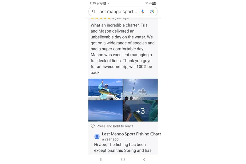 Slide: The Image of Review of a fishing charter with images of a successful catch and ocean views. - 39