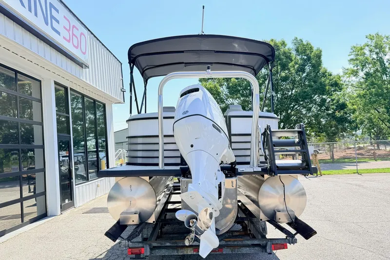 Slide: The Image of 2026 Coach Pontoons 223 RFC boat with outboard motor at Marine 360 dealership. - 3