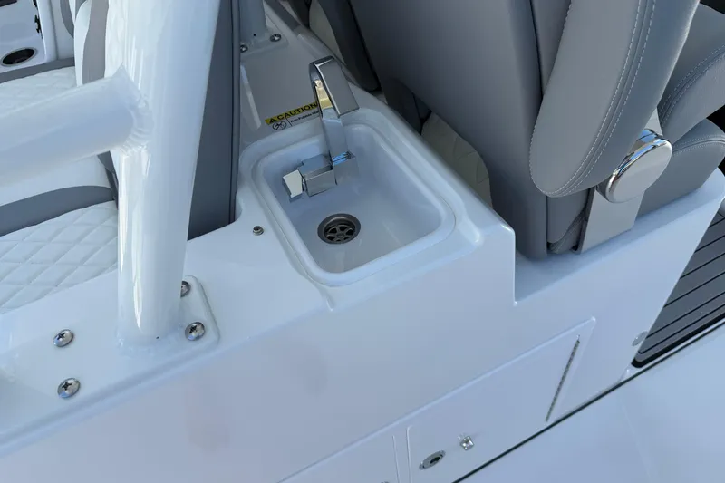 Slide: The Image of Luxury sink detail on 2026 Everglades 395 Center Console boat. - 48