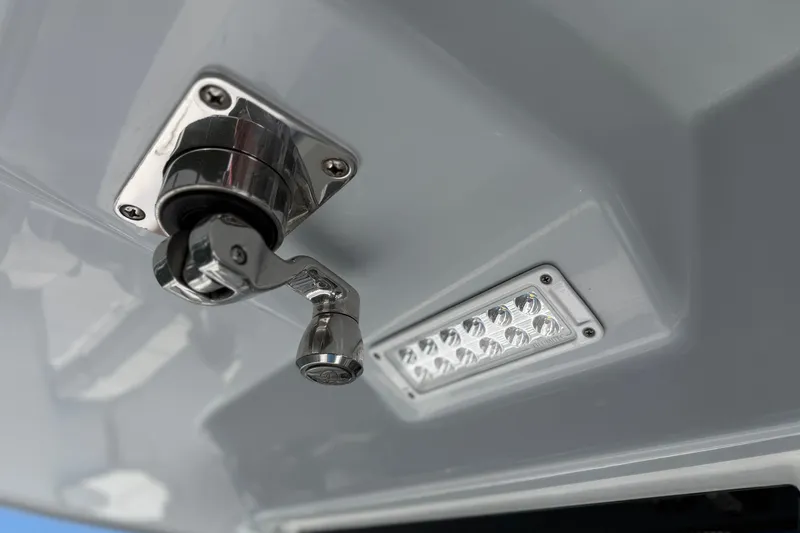 Slide: The Image of Close-up of Everglades 395 Center Console 2026 boat hardware and LED light. - 73