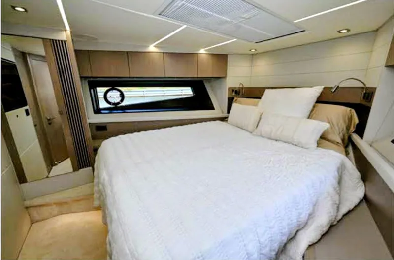 Slide: The Image of Luxurious bedroom on a 2019 Sunseeker Predator 50 yacht. - 35