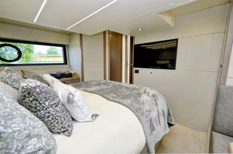 Slide: The Image of Luxurious bedroom on a 2019 Sunseeker Predator 50 yacht. - 39