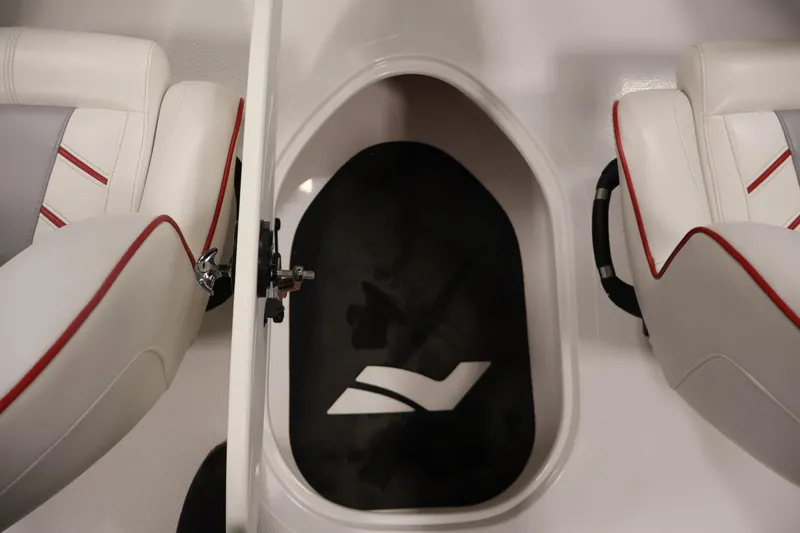 Slide: The Image of 2019 Nitro Z19 Sport boat interior with white seats and red accents. - 37
