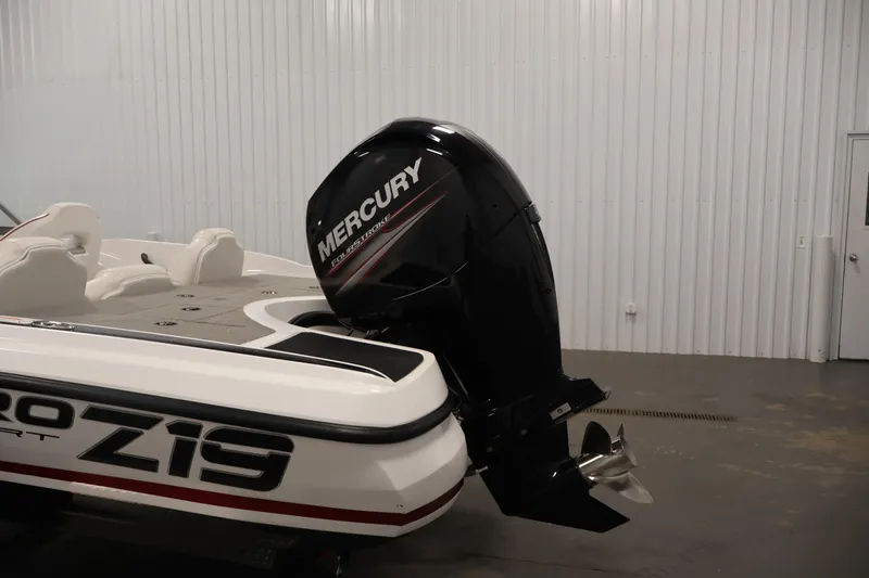 Slide: The Image of 2019 Nitro Z19 Sport boat with Mercury FourStroke engine in a garage. - 53