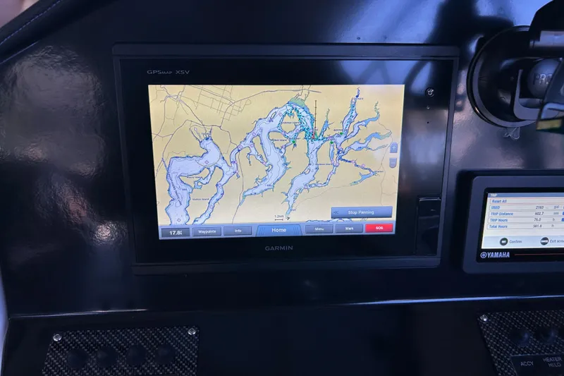 Slide: The Image of Garmin GPS display on 2017 Cutwater C-24 boat, showing detailed waterway map. - 15