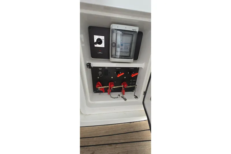 Slide: The Image of Electrical control panel on a 2004 Sunseeker Camargue 50 yacht. - 19