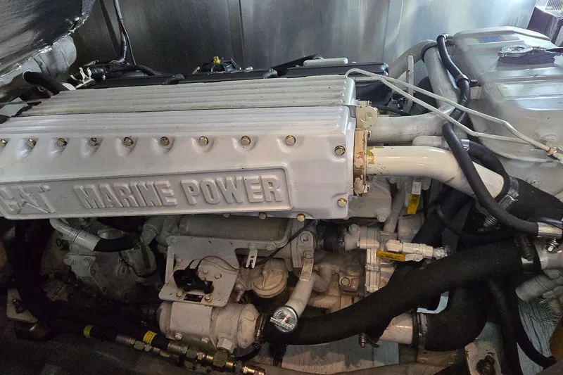 Slide: The Image of Engine of a 2004 Sunseeker Camargue 50 yacht, featuring CAT Marine Power. - 57