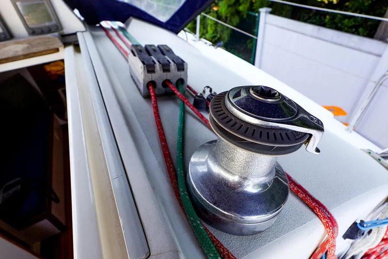Slide: The Image of Winch and rope system on a 2001 J Boats J/32 sailboat deck. - 15