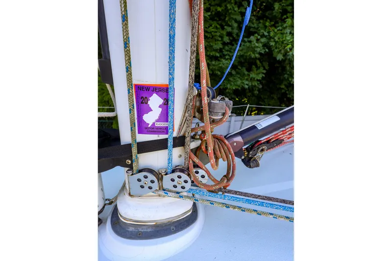 Slide: The Image of Sailing rigging on a 2001 J Boats J/32 with New Jersey registration sticker. - 22