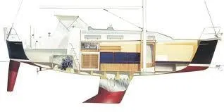 Slide: The Image of Cutaway drawing of a J/32 yacht showing interior details. - 44