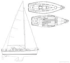 Slide: The Image of Drawing of a 2001 J/32 sailboat with deck and interior layout. - 46