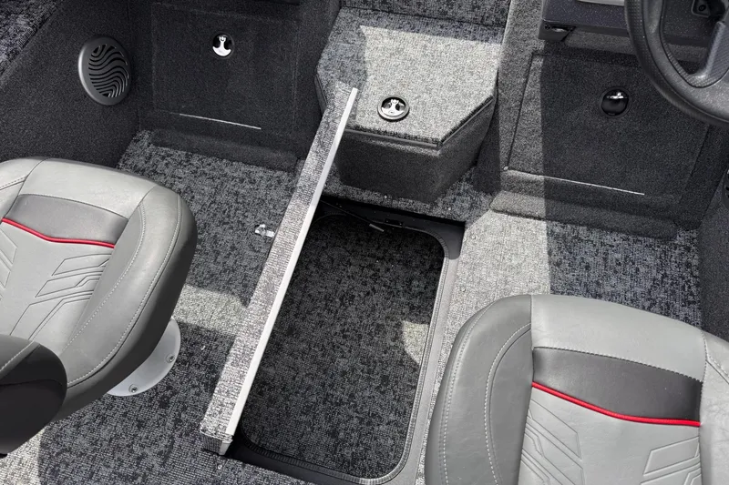 Slide: The Image of Interior of 2026 Tracker Pro Guide V-175 WT boat with storage compartment open. - 9
