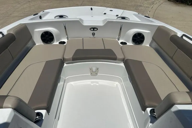 Slide: The Image of 2026 Tahoe 2150 boat interior with spacious seating and integrated speakers. - 6