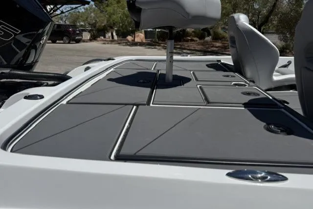 Slide: The Image of 2026 Nitro Z19 XL Pro boat deck with seating and storage compartments. - 9