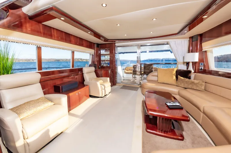 Slide: The Image of Luxurious interior of 2006 Princess 75 Yacht with leather sofas and sea view. - 34