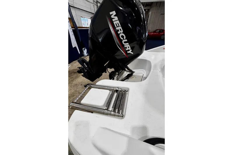 Slide: The Image of 2020 Tahoe T16 boat with Mercury outboard motor and stainless steel ladder. - 15