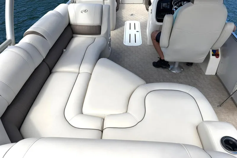 Slide: The Image of Luxurious seating on 2017 Avalon Catalina Platinum 2585 pontoon boat interior. - 24