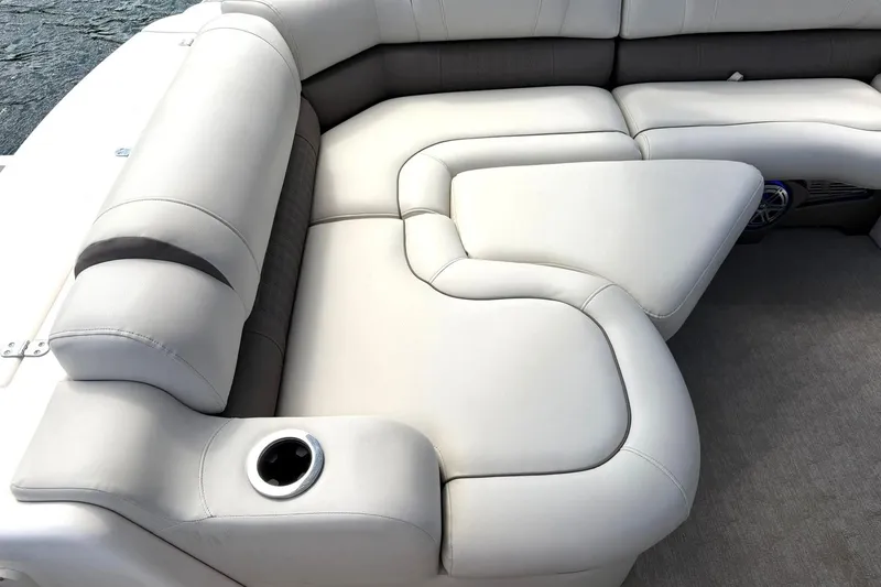Slide: The Image of Luxurious seating on 2017 Avalon Catalina Platinum 2585 pontoon boat with cup holder. - 25