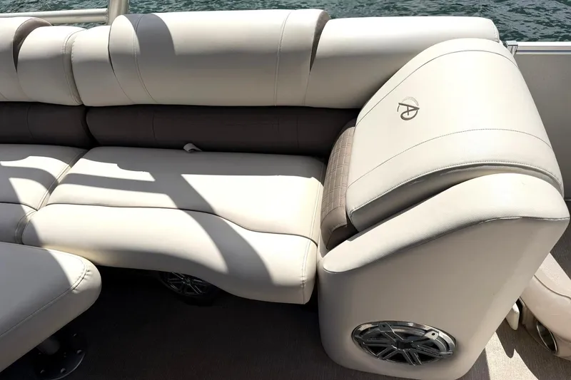 Slide: The Image of Luxurious seating on 2017 Avalon Catalina Platinum 2585 pontoon boat, featuring premium upholstery. - 27