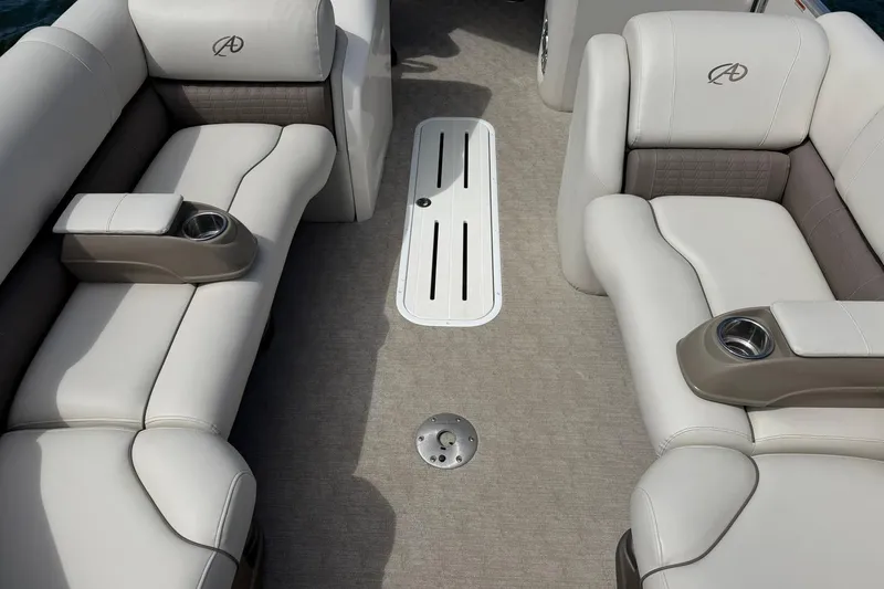 Slide: The Image of Luxurious seating on 2017 Avalon Catalina Platinum 2585 pontoon boat interior. - 35