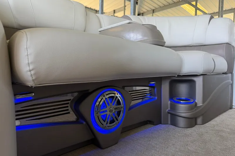 Slide: The Image of Luxurious seating with blue LED lighting on 2017 Avalon Catalina Platinum 2585 boat. - 42