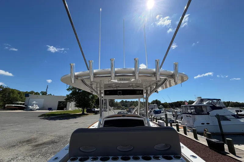 Slide: The Image of 2021 Valhalla Boatworks V-33 at marina under clear blue sky. - 20