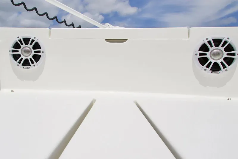 Slide: The Image of 2027 Regulator 24XO boat speakers against a clear sky background. - 8